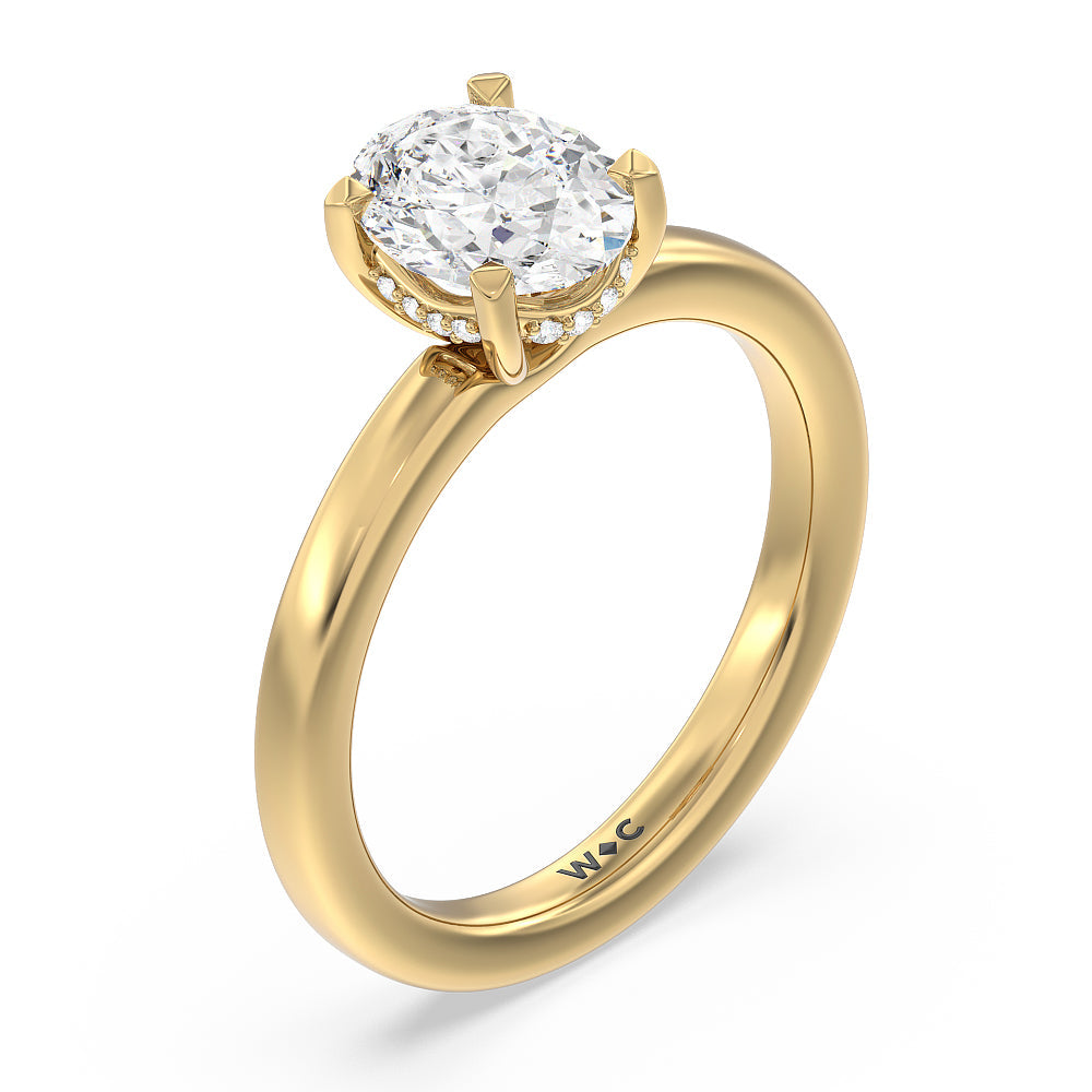 Fine Line Hidden Halo Engagement Ring with Oval Cut Diamond in 14KT Yellow Gold view 3
