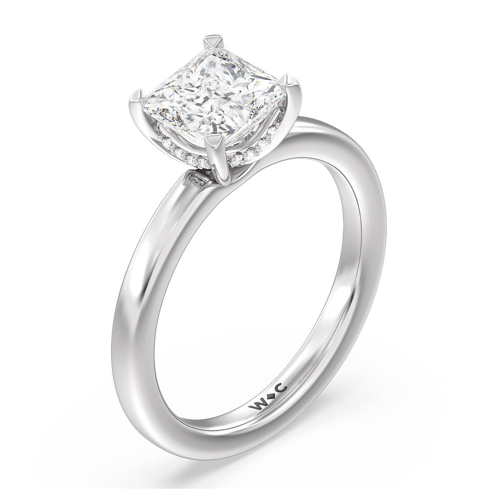 Fine Line Hidden Halo Engagement Ring with Princess Cut Diamond in 14KT Platinum view 3
