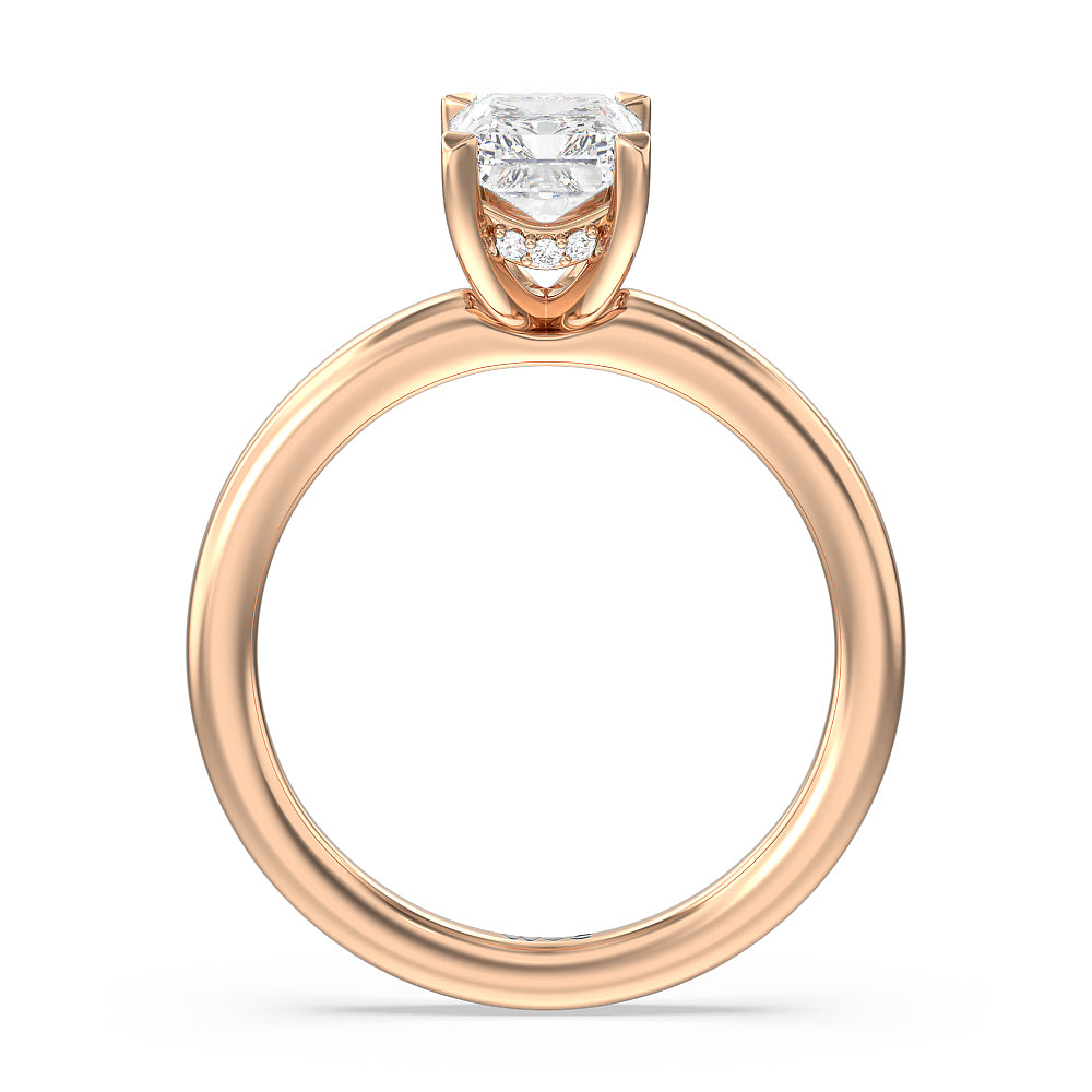 Fine Line Hidden Halo Engagement Ring with Radiant Cut Diamond in 14KT Rose Gold view 2
