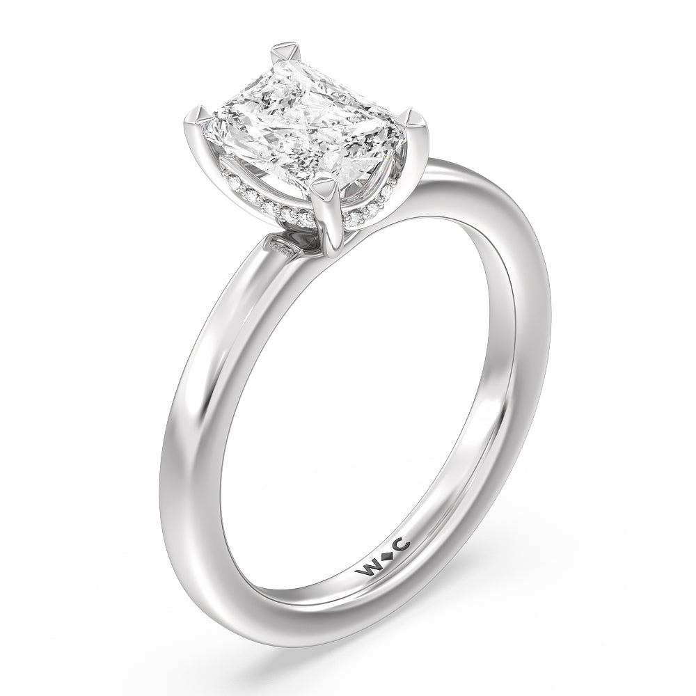 Fine Line Hidden Halo Engagement Ring with Radiant Cut Diamond in 14KT Platinum view 3
