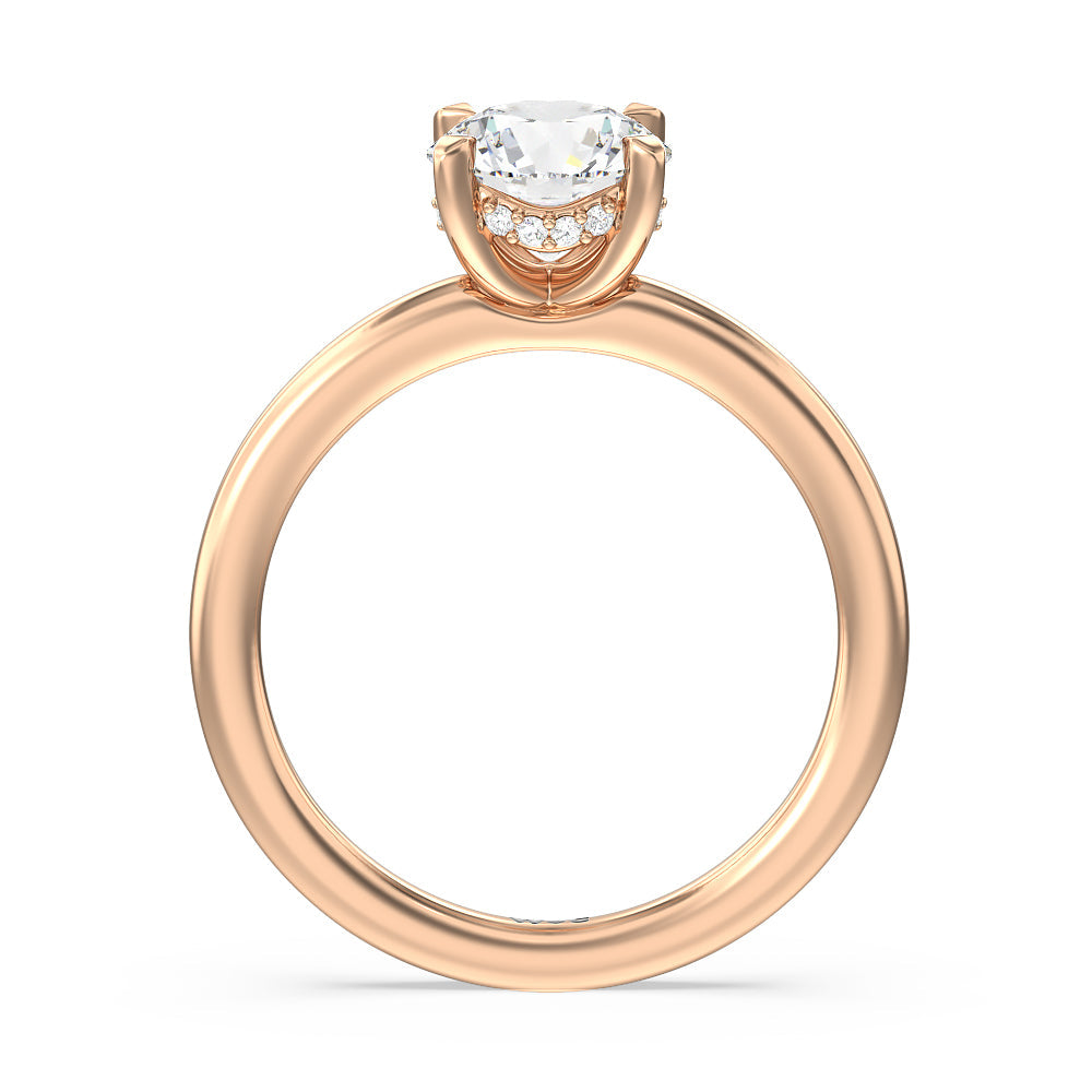 Fine Line Hidden Halo Engagement Ring with Round Cut Diamond in 14KT Rose Gold view 2
