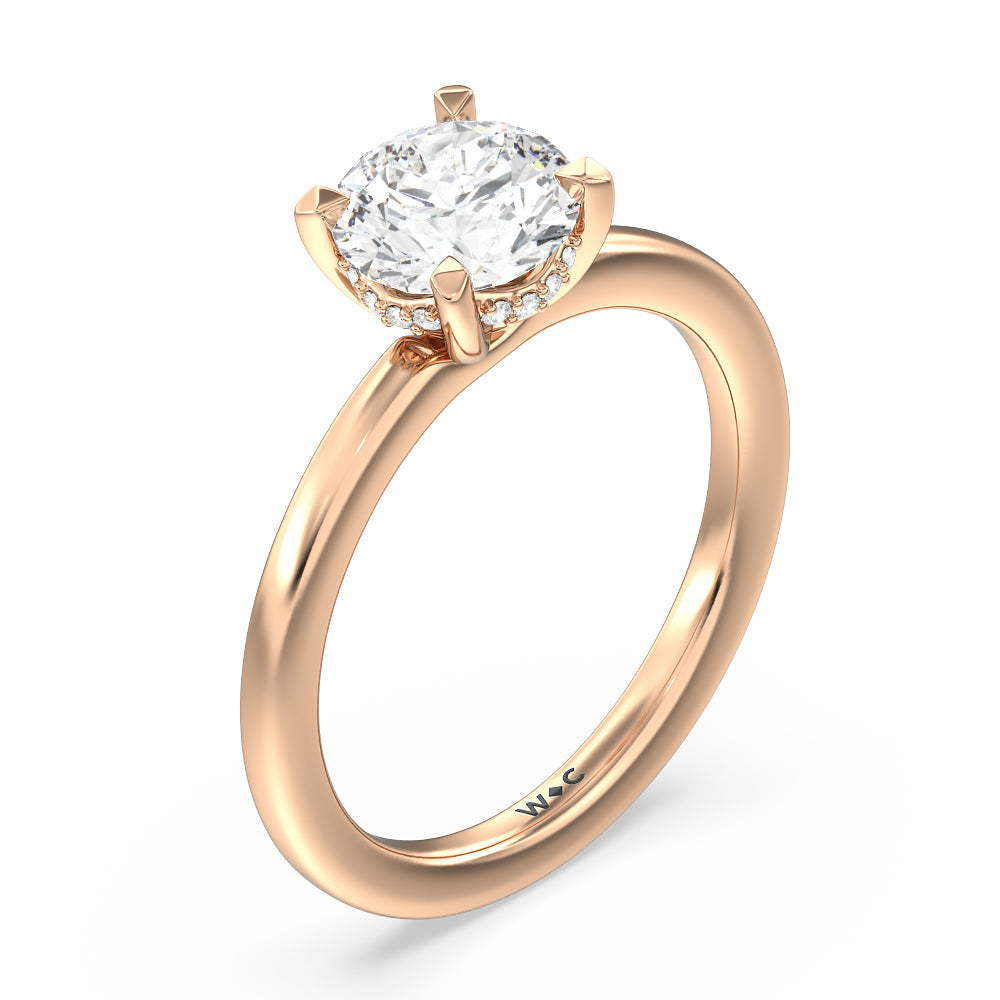 Fine Line Hidden Halo Engagement Ring with Round Cut Diamond in 14KT Rose Gold view 3
