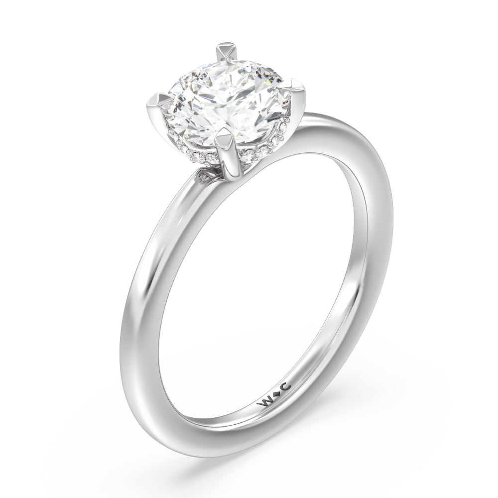 Fine Line Hidden Halo Engagement Ring with Round Cut Diamond in 14KT Platinum view 3
