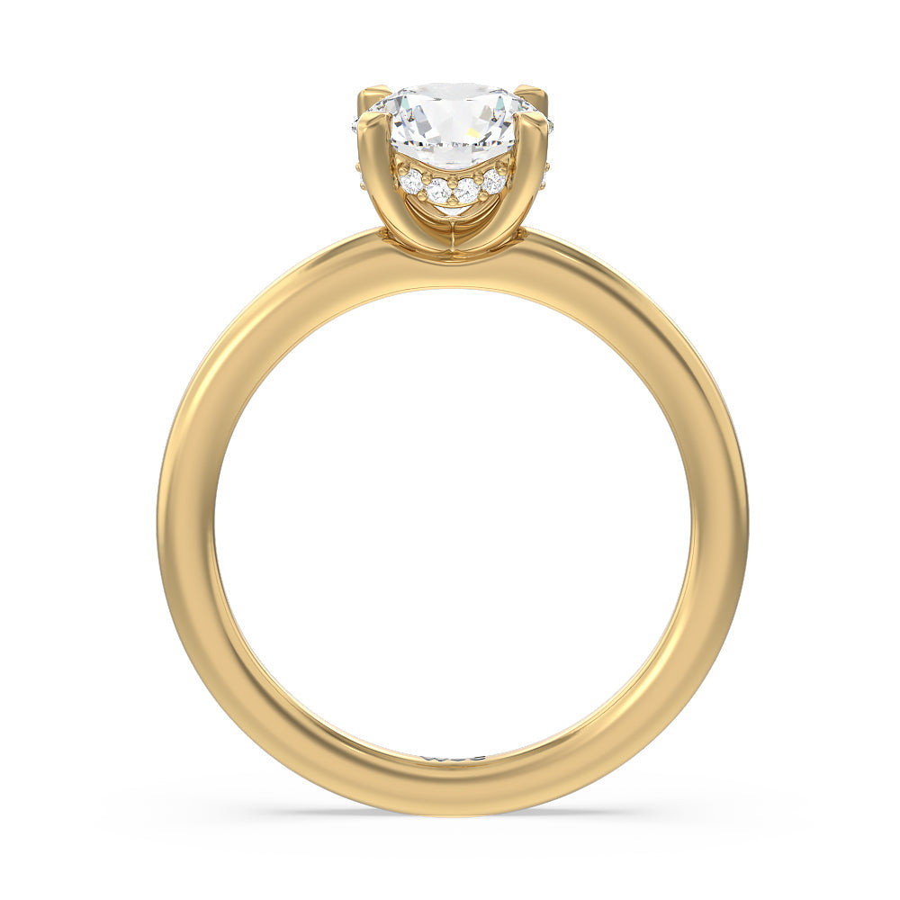 Fine Line Hidden Halo Engagement Ring with Round Cut Diamond in 14KT Yellow Gold view 2
