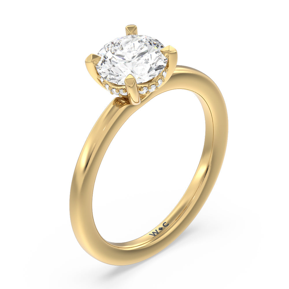 Fine Line Hidden Halo Engagement Ring with Round Cut Diamond in 14KT Yellow Gold view 3
