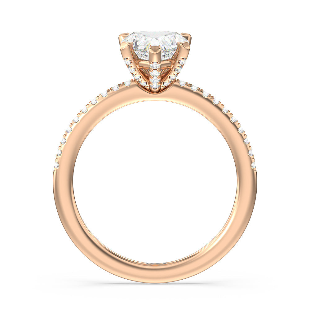 Heart Cut Fine Line Pave Engagement Ring with Lab Grown Diamond in 14KT Rose Gold view 2
