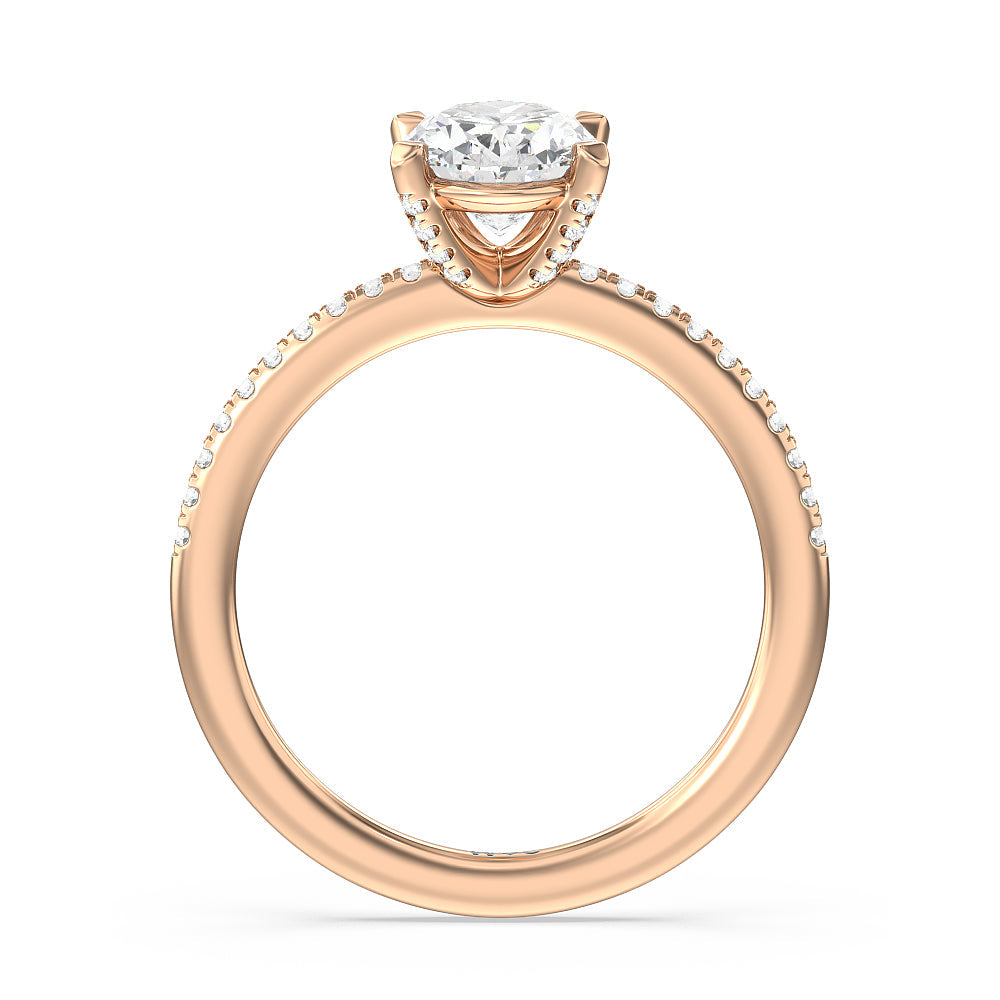 Oval Cut Fine Line Pave Engagement Ring with Lab Grown Diamond in 14KT Rose Gold view 2
