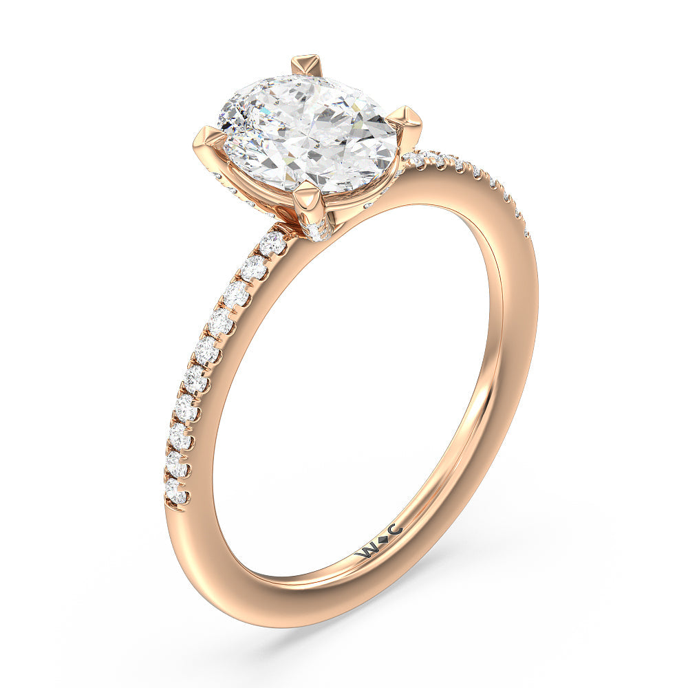 Oval Cut Fine Line Pave Engagement Ring with Lab Grown Diamond in 14KT Rose Gold view 3
