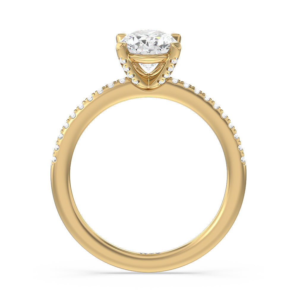 Oval Cut Fine Line Pave Engagement Ring with Lab Grown Diamond in 14KT Yellow Gold view 2
