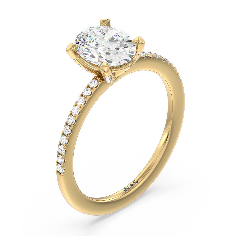 Oval Cut Fine Line Pave Engagement Ring with Lab Grown Diamond in 14KT Yellow Gold view 3
