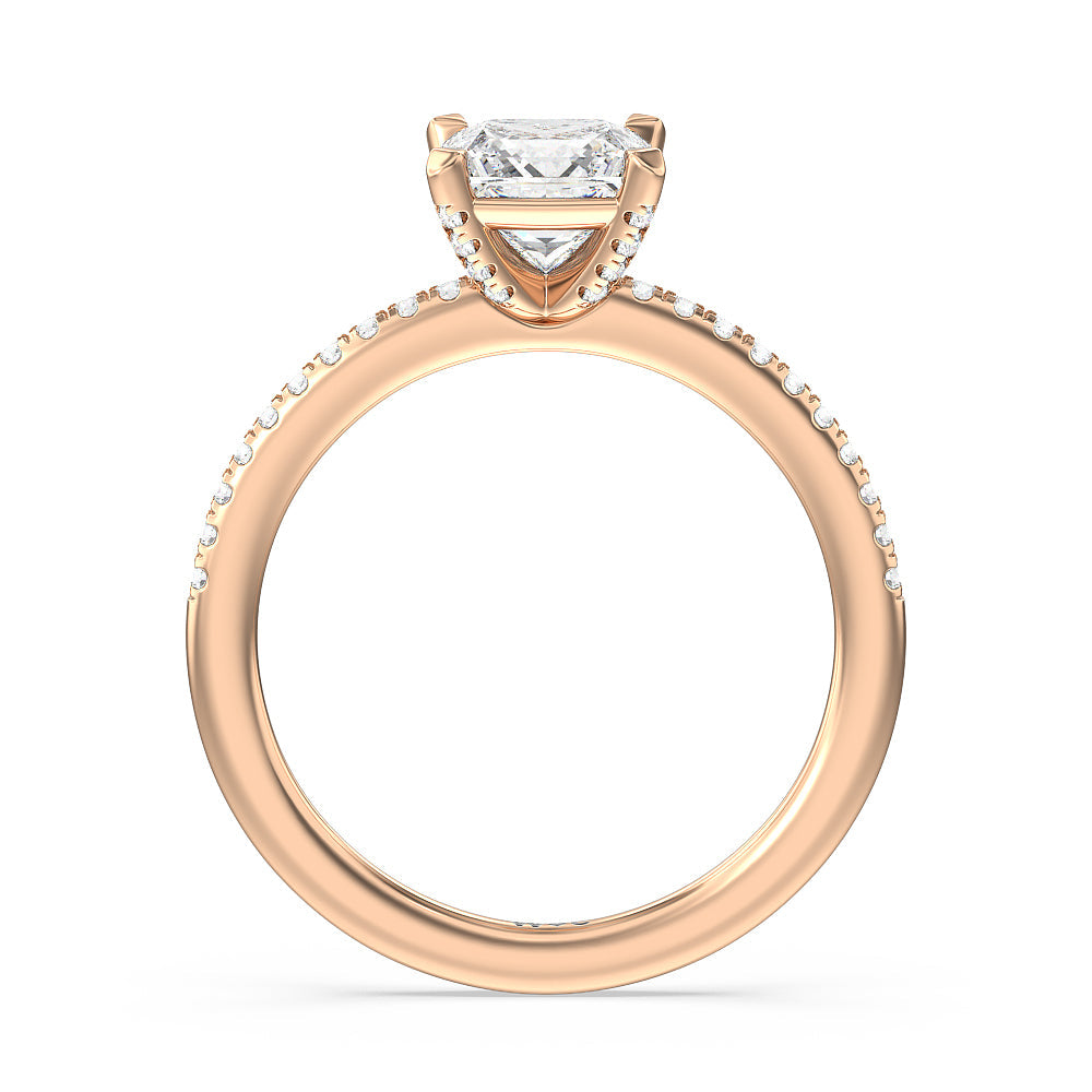 Princess Cut Fine Line Pave Engagement Ring with Lab Grown Diamond in 14KT Rose Gold view 2
