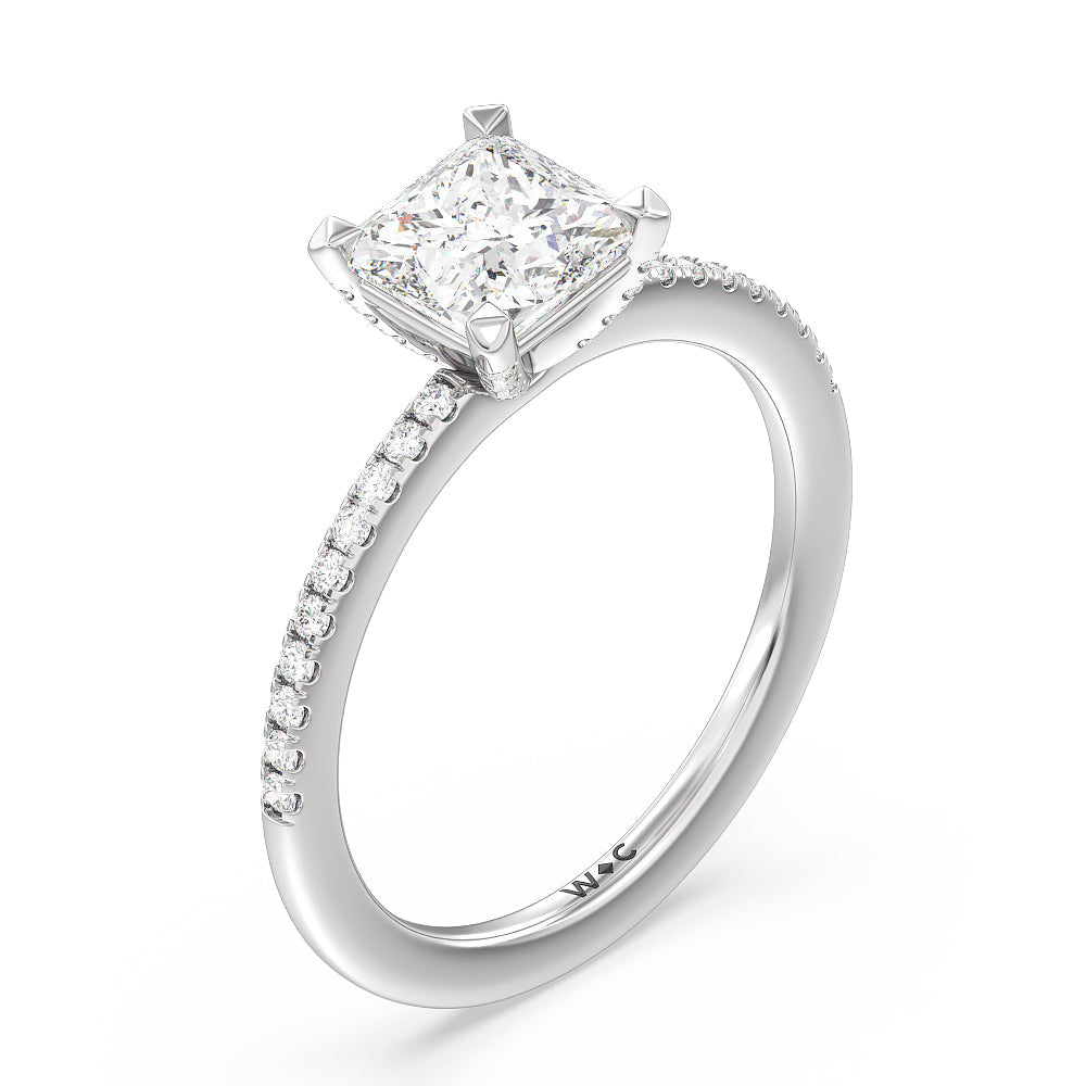 Princess Cut Fine Line Pave Engagement Ring with Lab Grown Diamond in 14KT Platinum view 3
