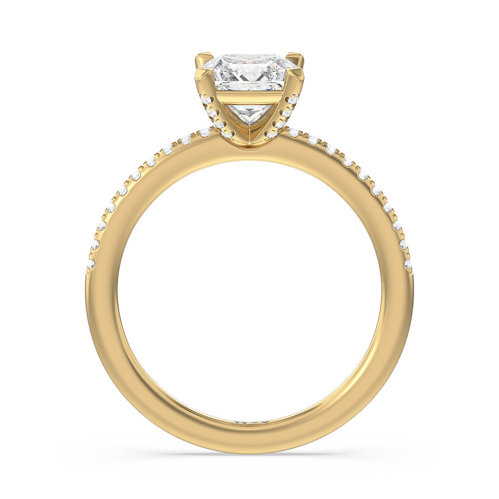 Princess Cut Fine Line Pave Engagement Ring with Lab Grown Diamond in 14KT Yellow Gold view 2
