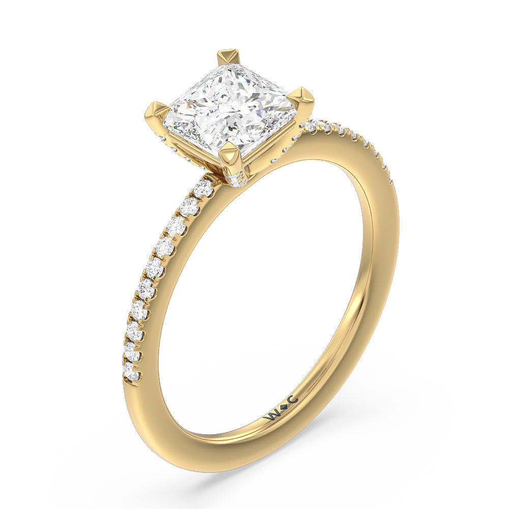 Princess Cut Fine Line Pave Engagement Ring with Lab Grown Diamond in 14KT Yellow Gold view 3
