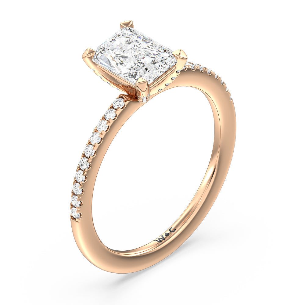 Radiant Cut Fine Line Pave Engagement Ring with Lab Grown Diamond in 14KT Rose Gold view 3
