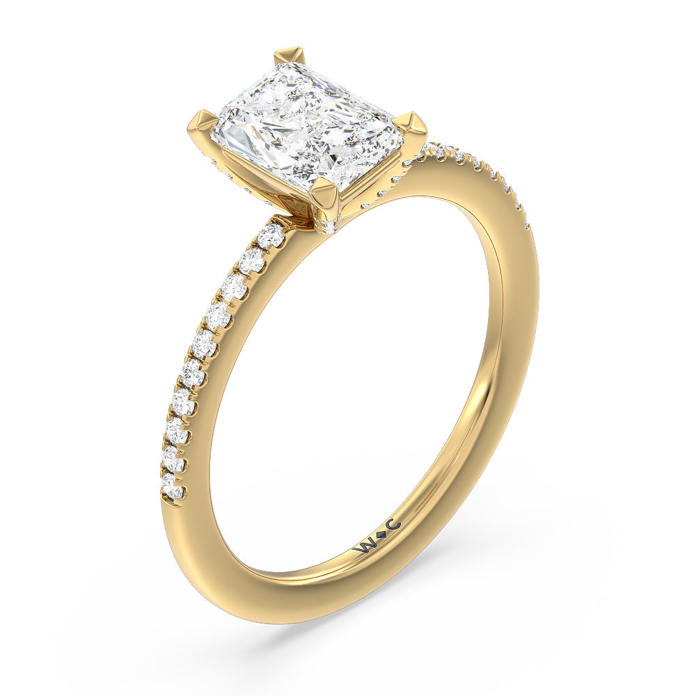 Radiant Cut Fine Line Pave Engagement Ring with Lab Grown Diamond in 14KT Yellow Gold view 3
