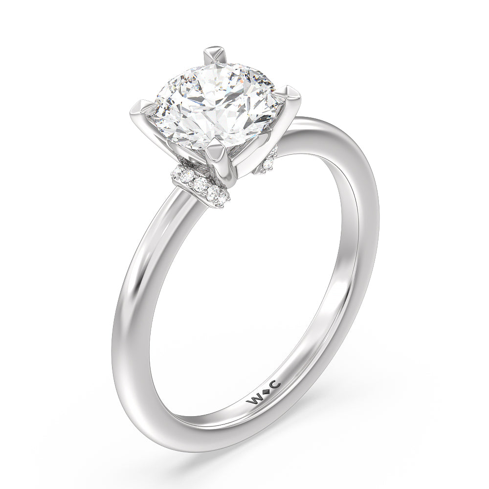 Diamond Collar Fine Line Engagement Ring with Round Cut Diamond in 14KT Platinum view 3

