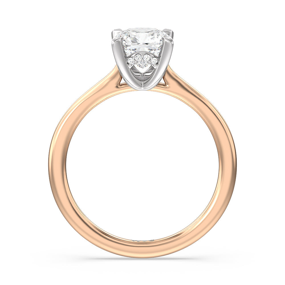 Cushion Cut Fine Line Cathedral Solitaire Engagement Ring with Lab Grown Diamond in 14KT White & Rose Gold view 2
