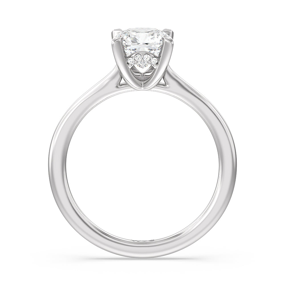 Cushion Cut Fine Line Cathedral Solitaire Engagement Ring with Lab Grown Diamond in 14KT Platinum view 2
