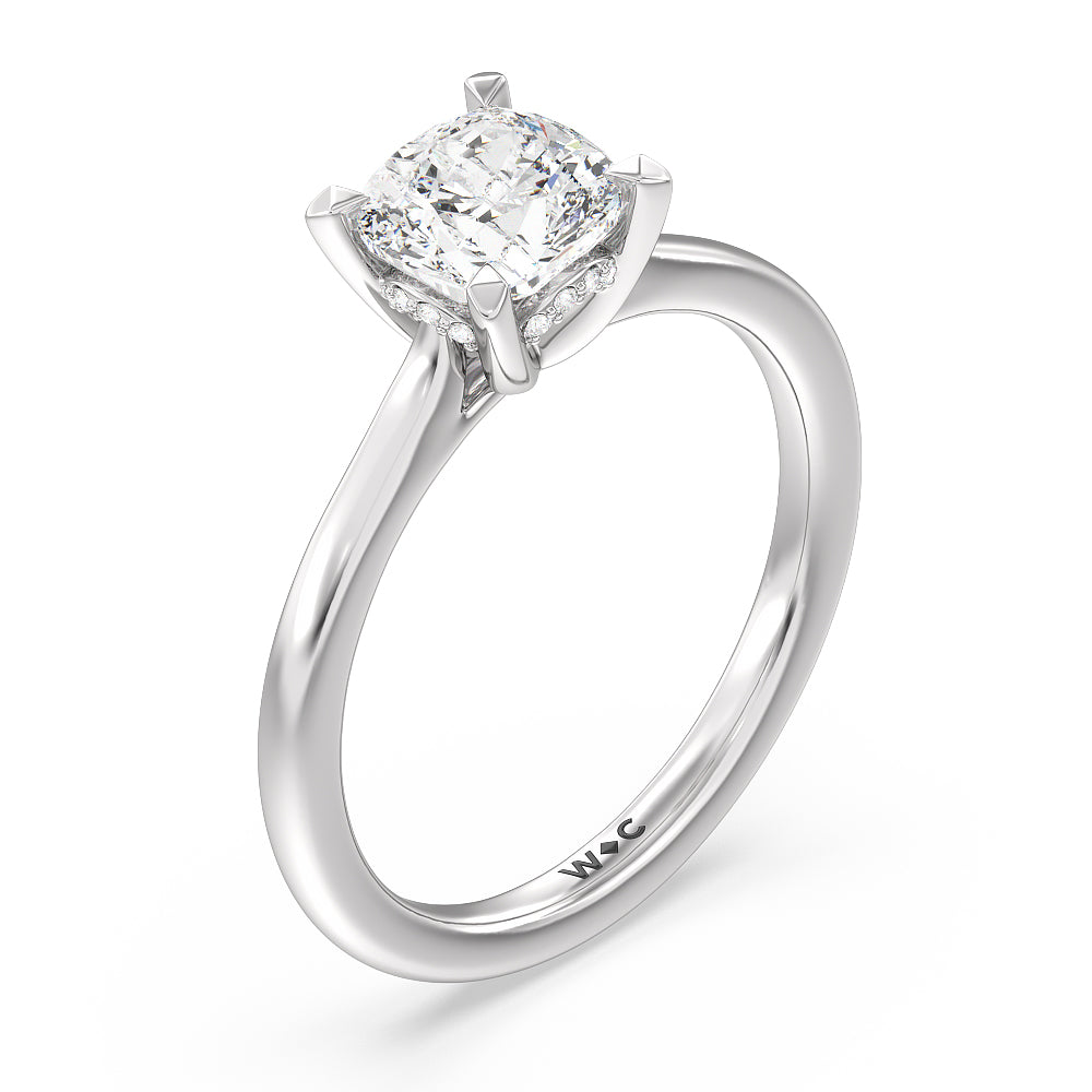 Cushion Cut Fine Line Cathedral Solitaire Engagement Ring with Lab Grown Diamond in 14KT Platinum view 3
