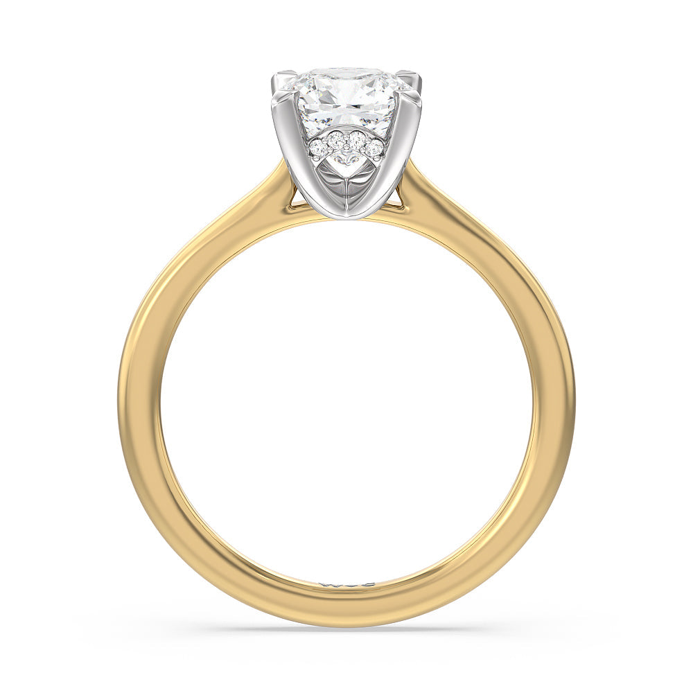 Cushion Cut Fine Line Cathedral Solitaire Engagement Ring with Lab Grown Diamond in 14KT White & Yellow Gold view 2
