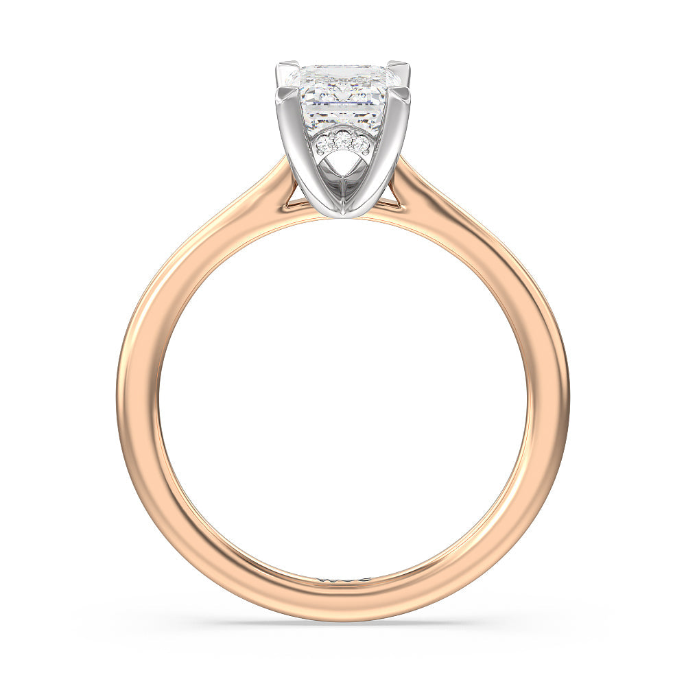 Emerald Cut Fine Line Cathedral Solitaire Engagement Ring with Lab Grown Diamond in 14KT White & Rose Gold view 2
