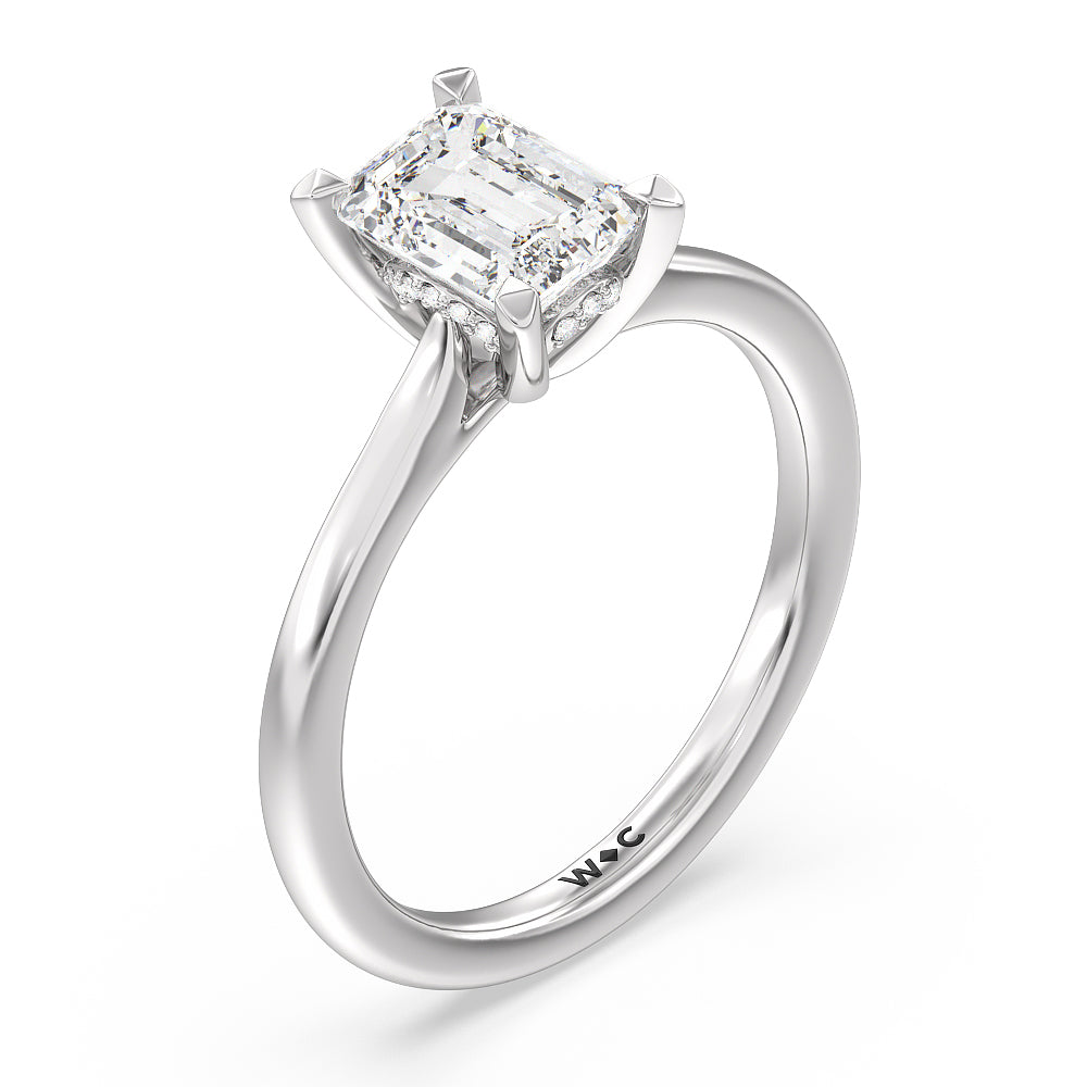 Emerald Cut Fine Line Cathedral Solitaire Engagement Ring with Lab Grown Diamond in 14KT Platinum view 3
