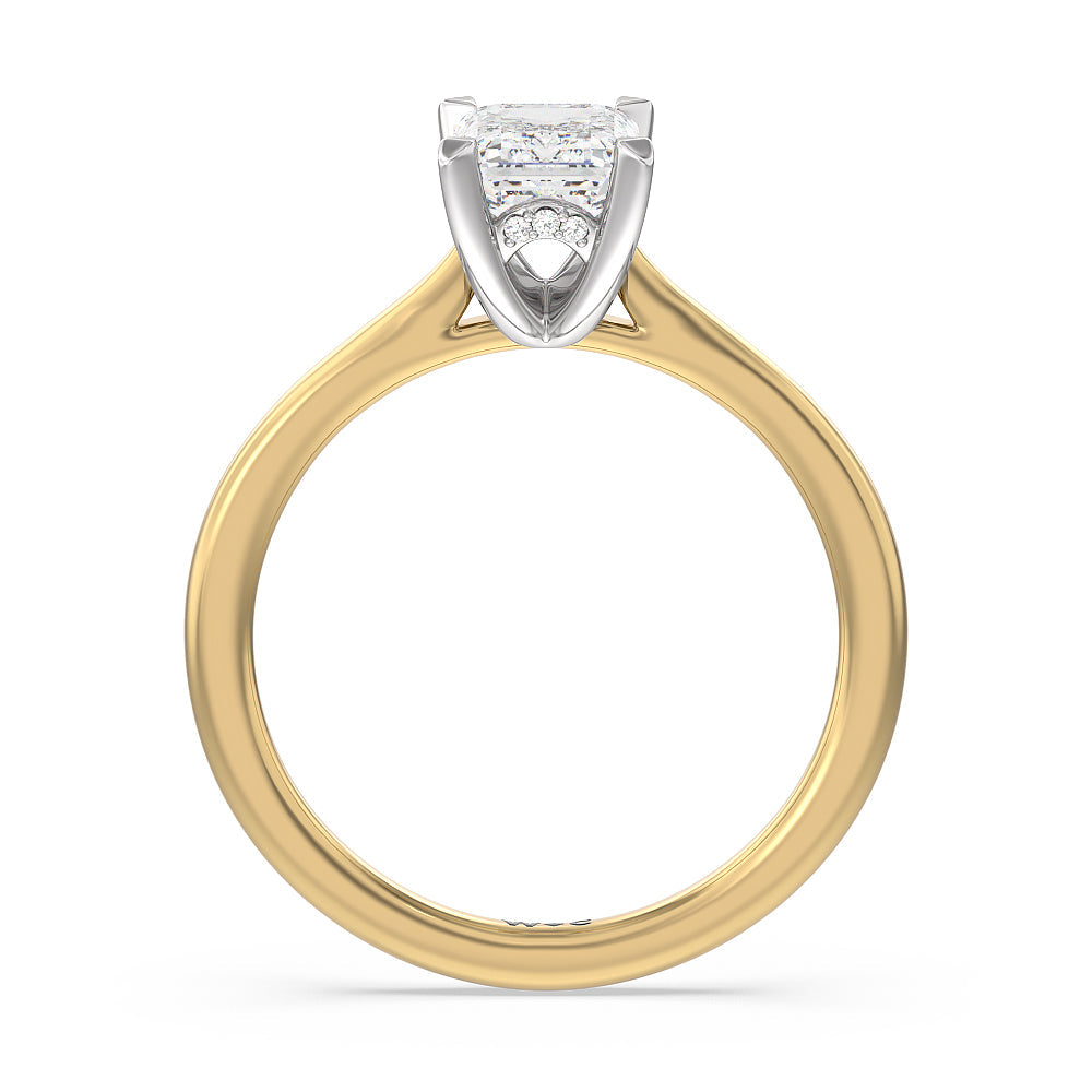 Emerald Cut Fine Line Cathedral Solitaire Engagement Ring with Lab Grown Diamond in 14KT White & Yellow Gold view 2

