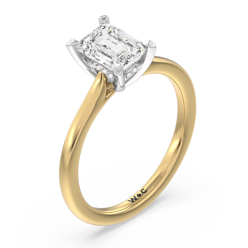 Emerald Cut Fine Line Cathedral Solitaire Engagement Ring with Lab Grown Diamond in 14KT White & Yellow Gold view 3
