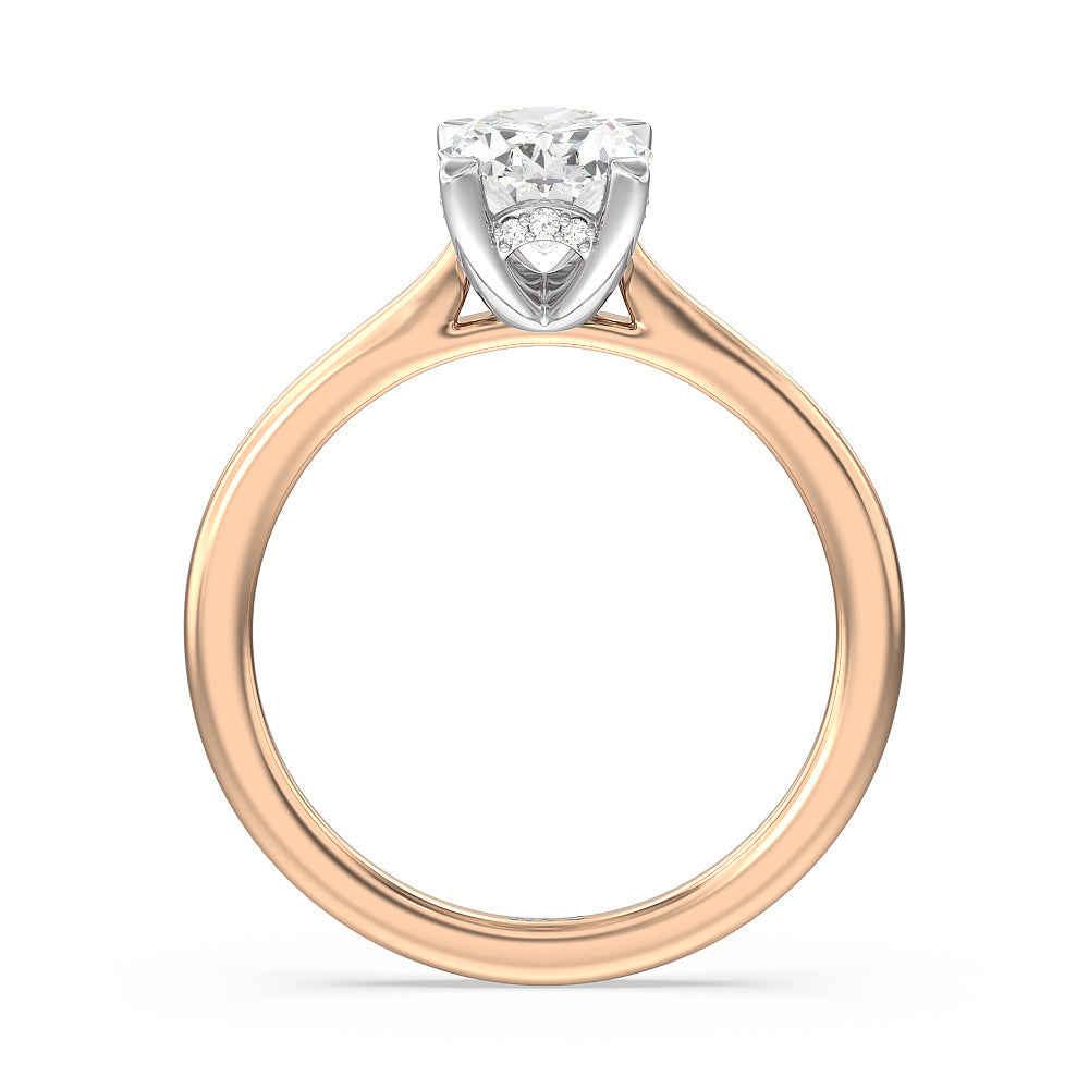 Oval Cut Fine Line Cathedral Solitaire Engagement Ring with Lab Grown Diamond in 14KT White & Rose Gold view 2
