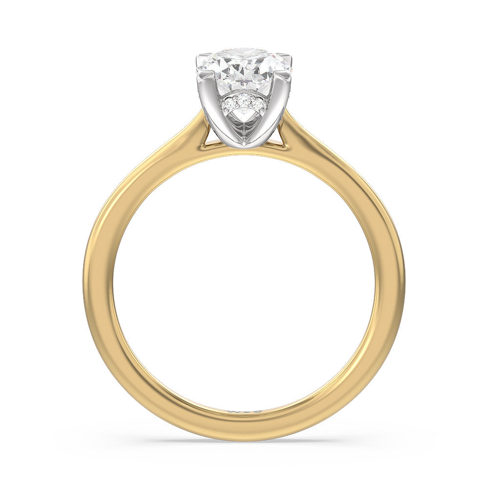 Oval Cut Fine Line Cathedral Solitaire Engagement Ring with Lab Grown Diamond in 14KT White & Yellow Gold view 2
