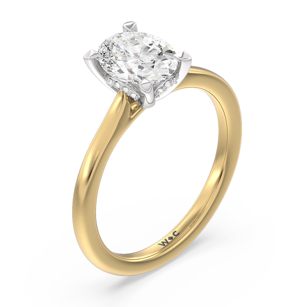 Oval Cut Fine Line Cathedral Solitaire Engagement Ring with Lab Grown Diamond in 14KT White & Yellow Gold view 3
