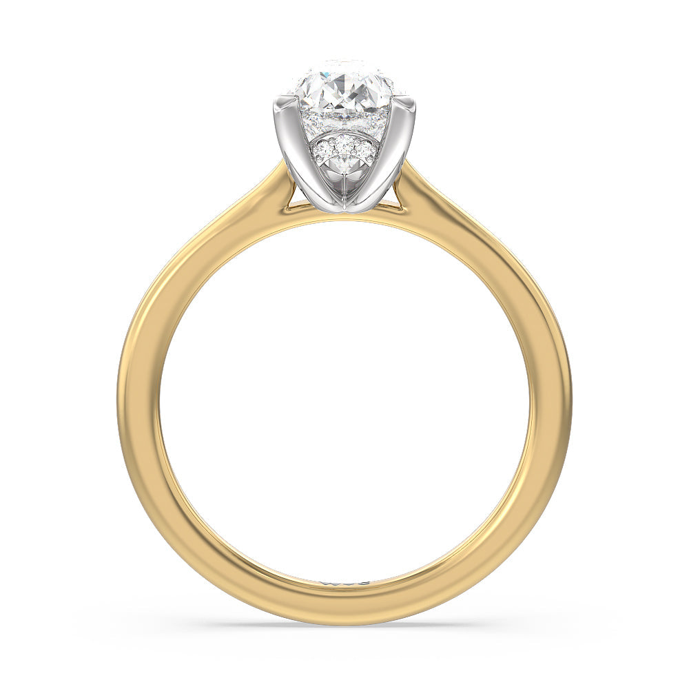 Pear Cut Fine Line Cathedral Solitaire Engagement Ring with Lab Grown Diamond in 14KT White & Yellow Gold view 2
