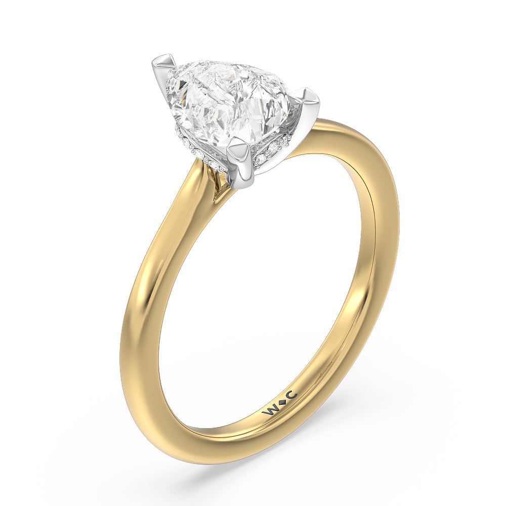 Pear Cut Fine Line Cathedral Solitaire Engagement Ring with Lab Grown Diamond in 14KT White & Yellow Gold view 3
