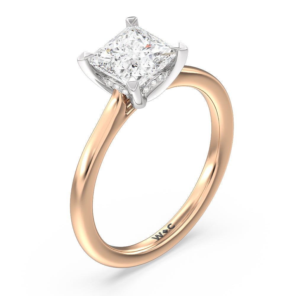 Princess Cut Fine Line Cathedral Solitaire Engagement Ring with Lab Grown Diamond in 14KT White & Rose Gold view 3
