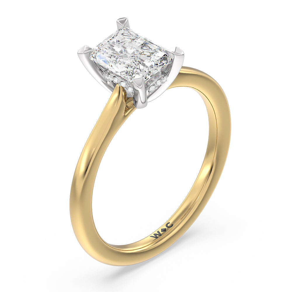 Radiant Cut Fine Line Cathedral Solitaire Engagement Ring with Lab Grown Diamond in 14KT White & Yellow Gold view 3

