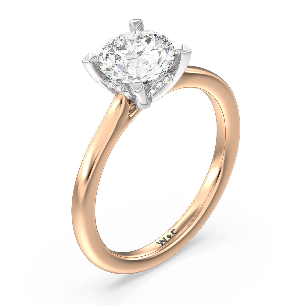 Round Cut Fine Line Cathedral Solitaire Engagement Ring with Lab Grown Diamond in 14KT White & Rose Gold view 3
