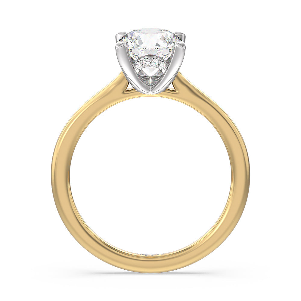 Round Cut Fine Line Cathedral Solitaire Engagement Ring with Lab Grown Diamond in 14KT White & Yellow Gold view 2
