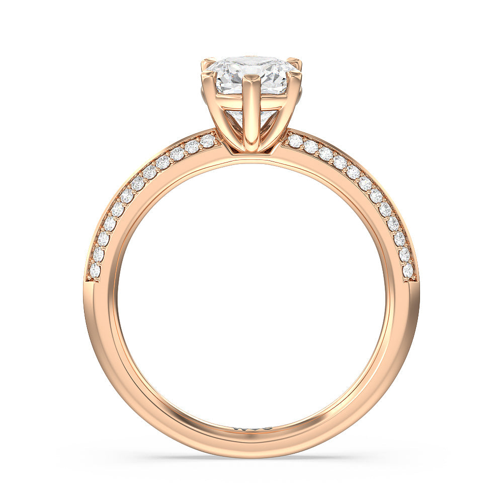 Cushion Cut Fine Line 6 Claw Knife Edge Engagement Ring with Lab Grown Diamond in 14KT Rose Gold view 2
