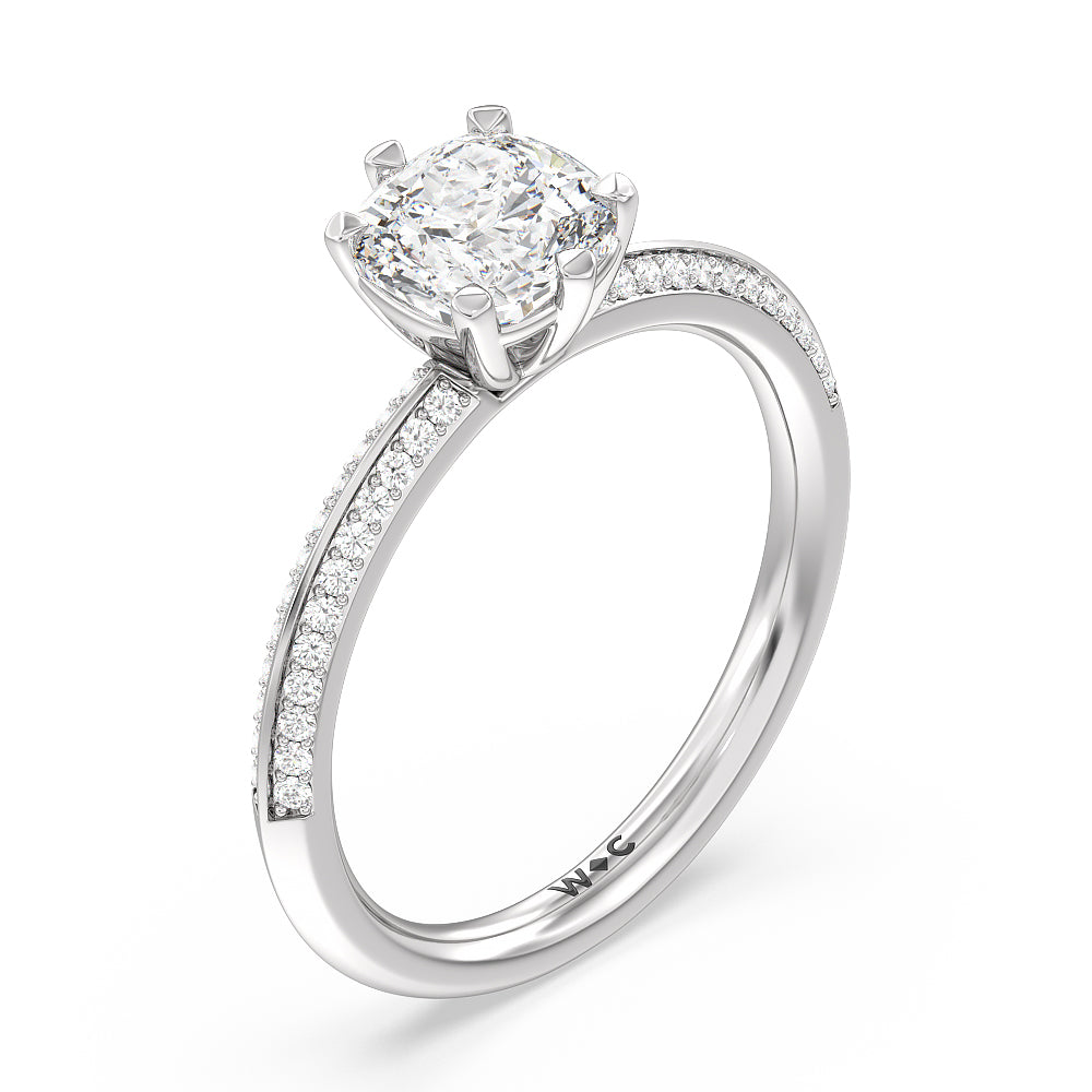 Cushion Cut Fine Line 6 Claw Knife Edge Engagement Ring with Lab Grown Diamond in 14KT Platinum view 3
