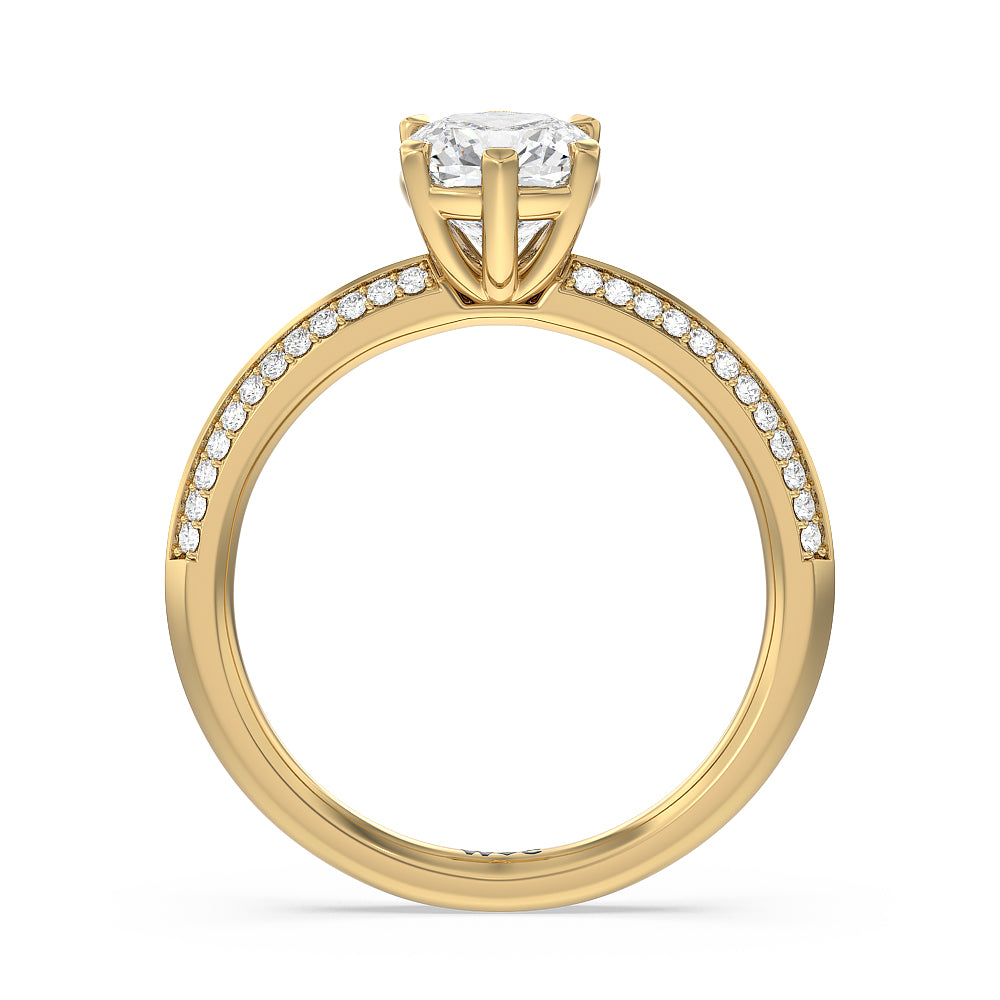 Cushion Cut Fine Line 6 Claw Knife Edge Engagement Ring with Lab Grown Diamond in 14KT Yellow Gold view 2
