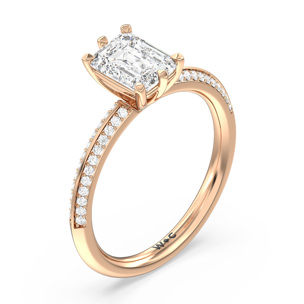 Emerald Cut Fine Line 6 Claw Knife Edge Engagement Ring with Lab Grown Diamond in 14KT Rose Gold view 3
