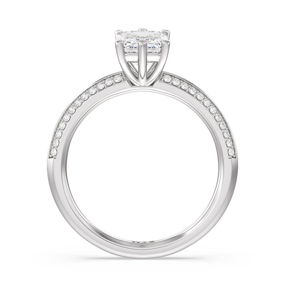 Emerald Cut Fine Line 6 Claw Knife Edge Engagement Ring with Lab Grown Diamond in 14KT Platinum view 2
