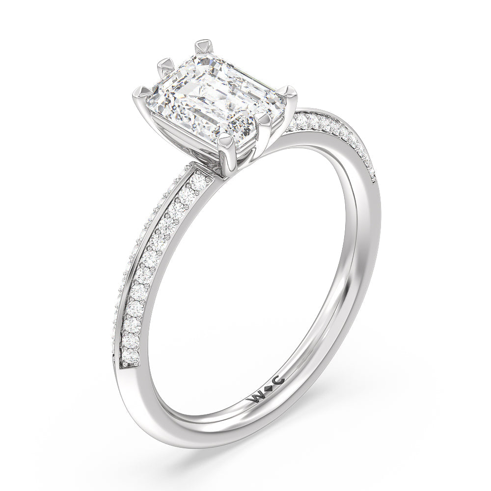 Emerald Cut Fine Line 6 Claw Knife Edge Engagement Ring with Lab Grown Diamond in 14KT Platinum view 3
