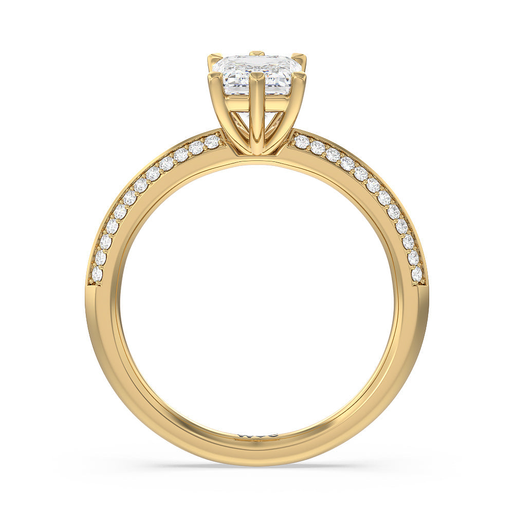 Emerald Cut Fine Line 6 Claw Knife Edge Engagement Ring with Lab Grown Diamond in 14KT Yellow Gold view 2
