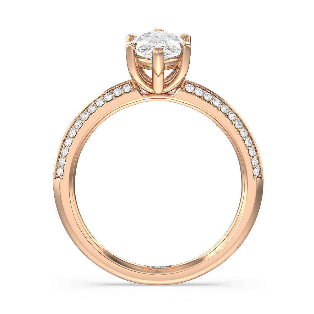Marquise Cut Fine Line 6 Claw Knife Edge Engagement Ring with Lab Grown Diamond in 14KT Rose Gold view 2

