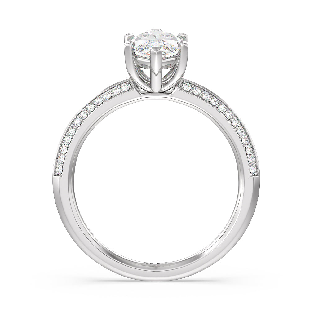 Marquise Cut Fine Line 6 Claw Knife Edge Engagement Ring with Lab Grown Diamond in 14KT Platinum view 2

