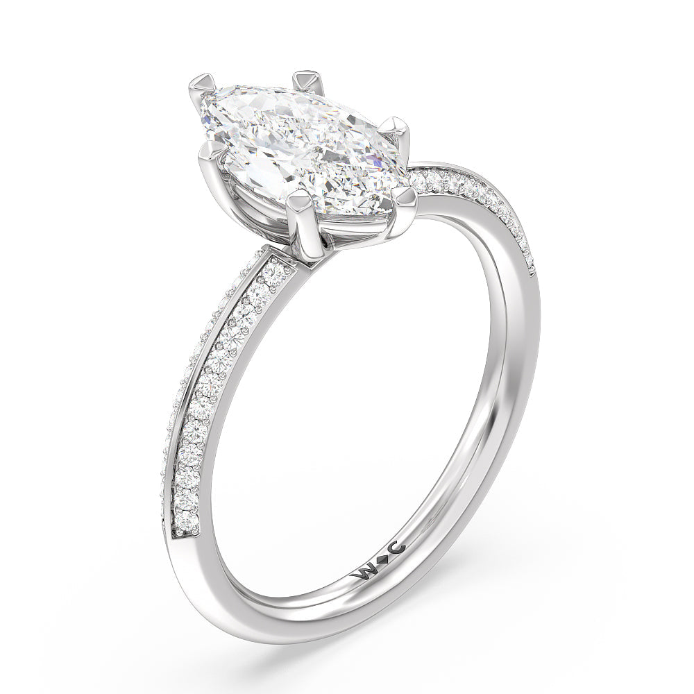 Marquise Cut Fine Line 6 Claw Knife Edge Engagement Ring with Lab Grown Diamond in 14KT Platinum view 3
