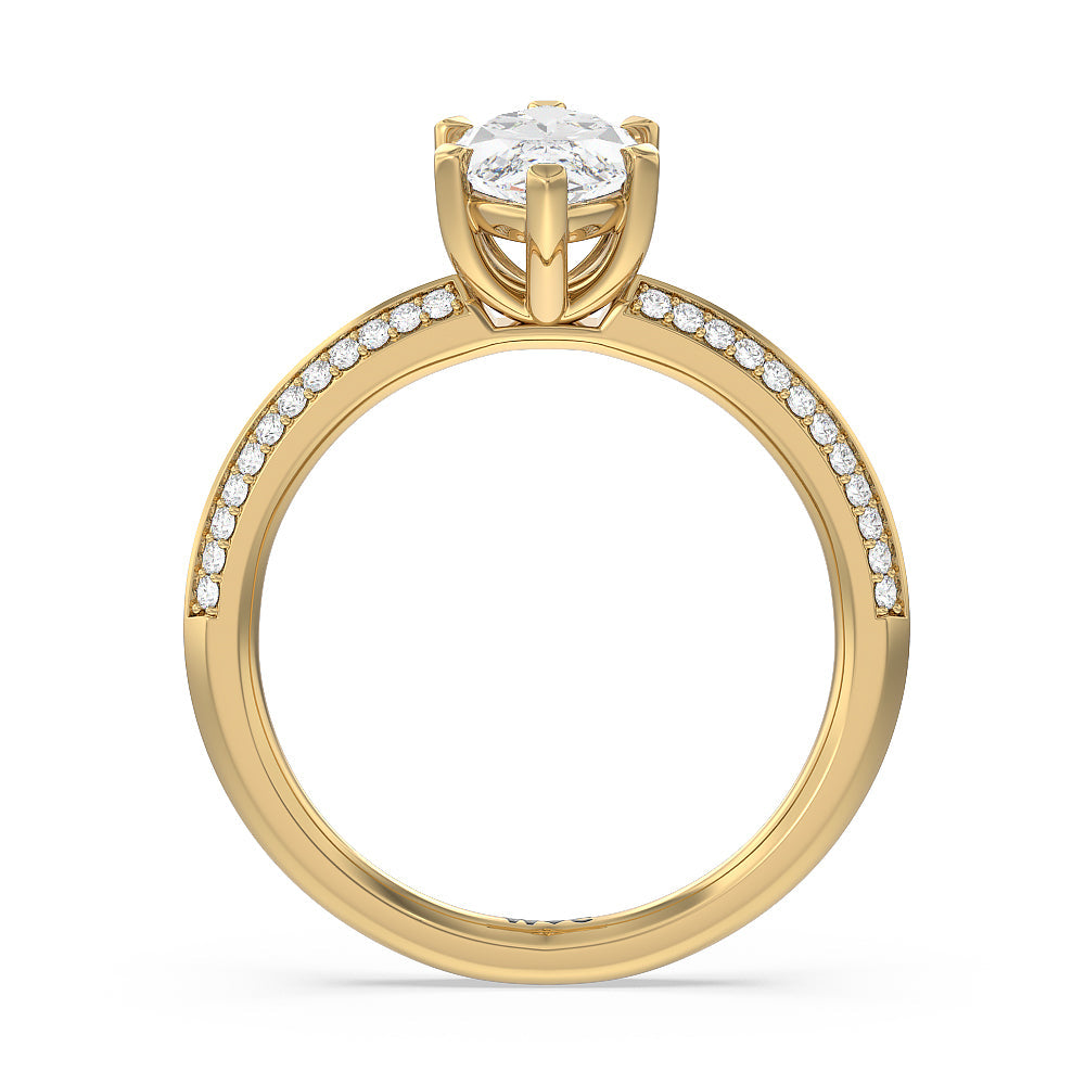 Marquise Cut Fine Line 6 Claw Knife Edge Engagement Ring with Lab Grown Diamond in 14KT Yellow Gold view 2
