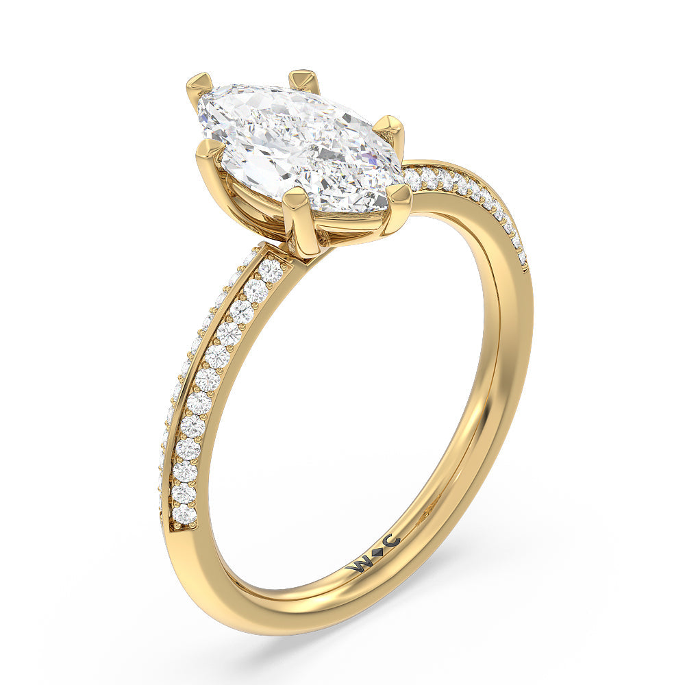 Marquise Cut Fine Line 6 Claw Knife Edge Engagement Ring with Lab Grown Diamond in 14KT Yellow Gold view 3
